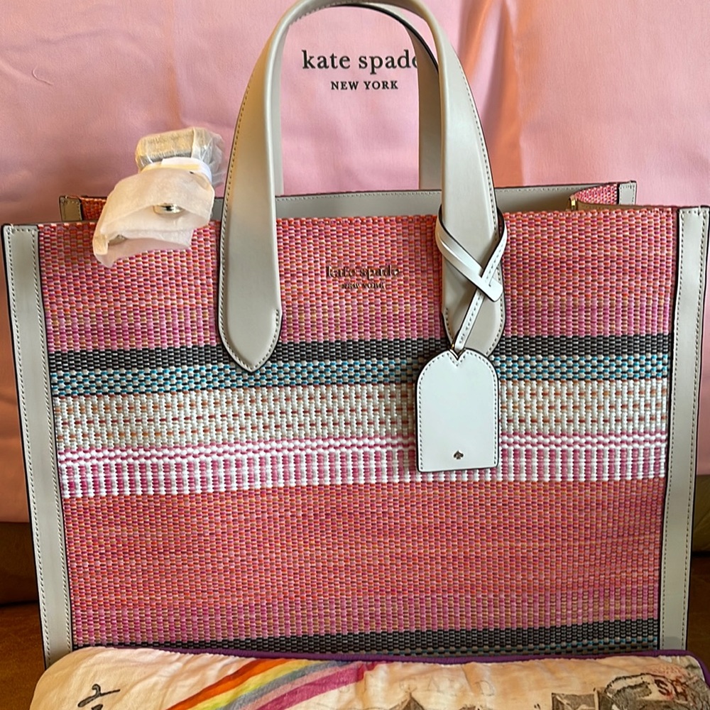 Kate Spade Pink Multi Woven Striped Tote Bag